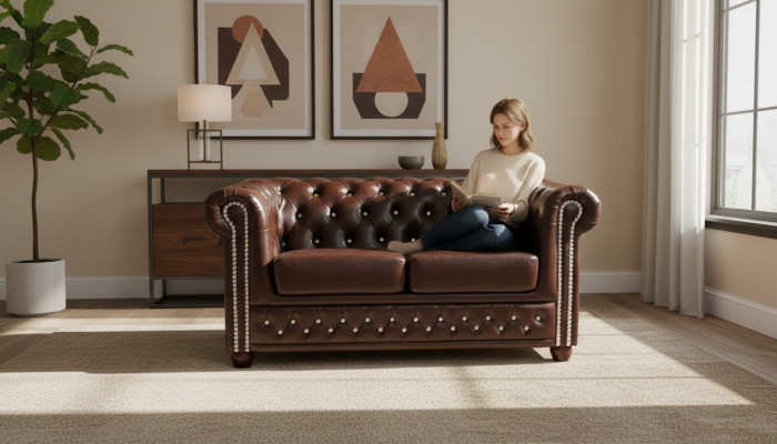 Klasyczna dwuosobowa kanapa Noble Chesterfield Meble Sofa Włókienniczy Design Brown