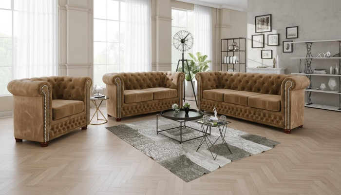 Chesterfield Włókienniczy Design Luxury Zestaw sofowy Sofa Podkładka 3+1 miejsce do siedzenia Nowość