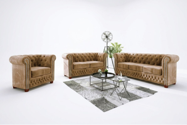 Chesterfield Włókienniczy Design Luxury Zestaw sofowy Sofa Podkładka 3+1 miejsce do siedzenia Nowość