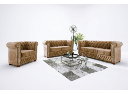 Chesterfield Włókienniczy Design Luxury Zestaw sofowy Sofa Podkładka 3+1 miejsce do siedzenia Nowość