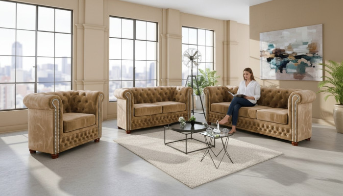Design Sofa 3 miejsce do siedzenia Chesterfield Materiał Couch Podkładka Sofy Włókiennicze Kanapy Nowość