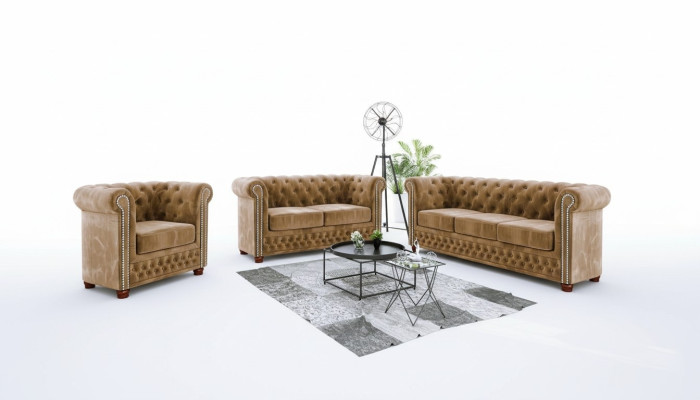 Design Sofa 3 miejsce do siedzenia Chesterfield Materiał Couch Podkładka Sofy Włókiennicze Kanapy Nowość