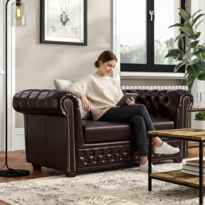 Design Sofa 2 miejsce do siedzenia Kanapa Chesterfield Podkładka Siedziba Ustawić Skóra Włókienniczy Nowość