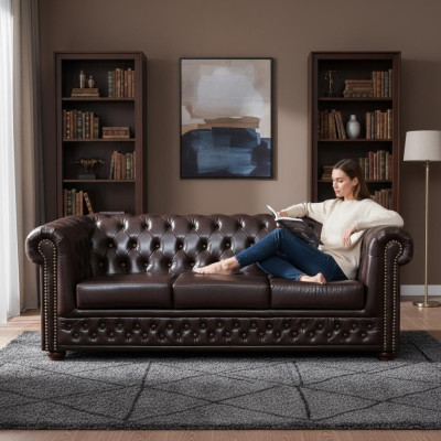 Sofa trzyosobowa Podkładka designerska sofa 3-osobowa Siedziba sofy Pokój brązowy luksusowy