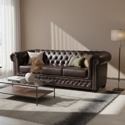 Sofa trzyosobowa Podkładka designerska sofa 3-osobowa Siedziba sofy Pokój brązowy luksusowy