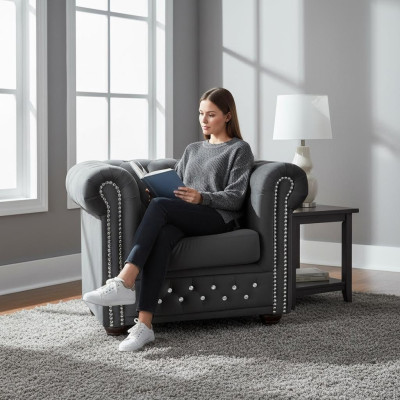 Chesterfield Fotel TV Couch 1 miejsce do siedzenia Sofa Włókienniczy Materiał Kanapy Podkładka Nowość