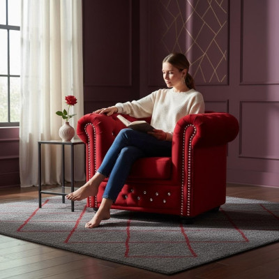 Fotel Design Podkładka Modern Włókienniczy Materiał Czerwony Telewizja 1 miejsce siedzące Chesterfield Nowość