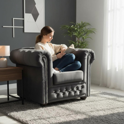 Kanapy Chesterfield Fotel TV Kanapa 1 miejsce do siedzenia Sofa Włókienniczy Materiał Podkładka Nowe