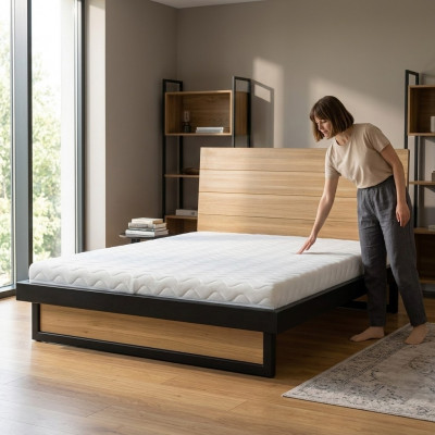 Łóżko Loft 140x200cm Masywne Drewno Sypialnia Meble Prawdziwe drewno Łóżko Dąb Metal