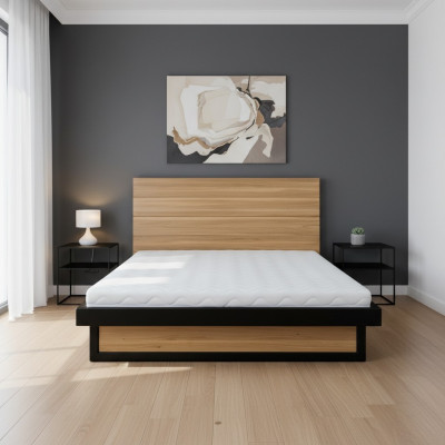 Łóżko Loft 140x200cm Masywne Drewno Sypialnia Meble Prawdziwe drewno Łóżko Dąb Metal