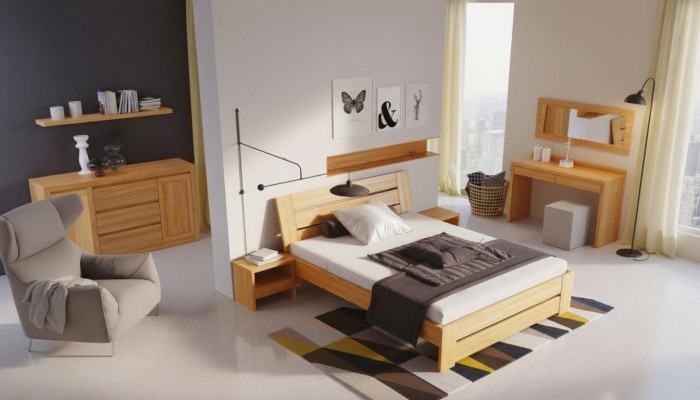 Sypialnia Meble 3 sztuki. Zestaw Łóżko Solidne drewno Szafki nocne 2x Real Drewno