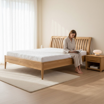 Łóżko Solidne drewno Podwójne łóżko małżeńskie Buk Sypialnia Meble Drewno 140x200cm Nowość