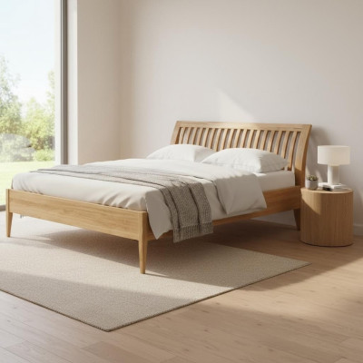 Łóżko Solidne drewno Podwójne łóżko małżeńskie Buk Sypialnia Meble Drewno 140x200cm Nowość
