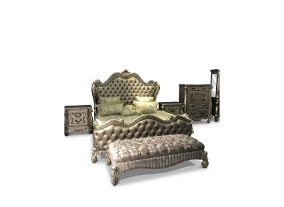 Łóżko 2x Stolik nocny 3 szt. Sypialnia Scenografia Luksusowe łóżko Chesterfield
