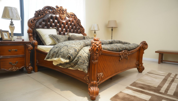 Łóżko Podkładka Design Luksusowe podwójne łóżko hotelowe Sleep Pokój Deko Skóra