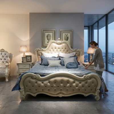 Design Łóżko Double Luxury Spanie Pokój łóżko Skóra Hotel 180x200cm