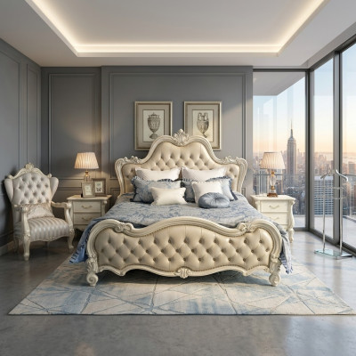 Design Łóżko Double Luxury Spanie Pokój łóżko Skóra Hotel 180x200cm