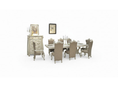 Stara biała jadalnia Ustaw Duży Stół obiadowy ze Skóry Chesterfield krzesła