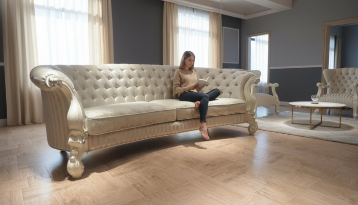Sofa 4 miejsce do siedzenia Couch design Podkładka Chesterfield Siedziba Ustawić Skórę Włókienniczą