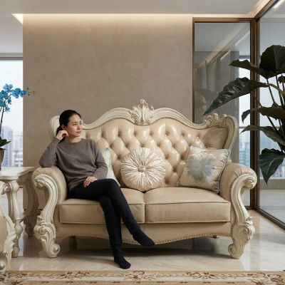 Luksusowe 2 miejsce do siedzenia Sofa Podkładka Sofa Skóra Kanapy Ustawić Chesterfield Baroque