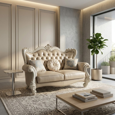 Luksusowe 2 miejsce do siedzenia Sofa Podkładka Sofa Skóra Kanapy Ustawić Chesterfield Baroque