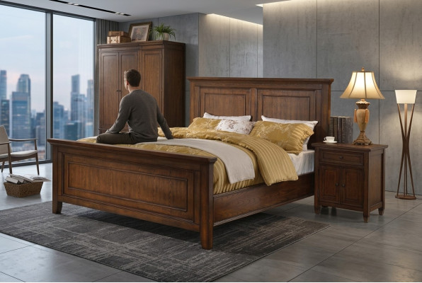 Łóżko Luksusowe łóżko hotelowe 180x200cm Sleep Pokój Designer Drewno Podwójne łóżko