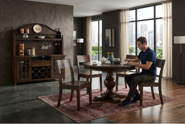 Design Okrągły Tabela 4x Krzesła Ess Pokój Siedziba Okrągłe stoły Ustawić Drewno 5-częściowe. ustawić