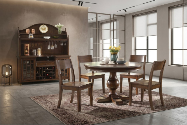 Design Okrągły Tabela 4x Krzesła Ess Pokój Siedziba Okrągłe stoły Ustawić Drewno 5-częściowe. ustawić
