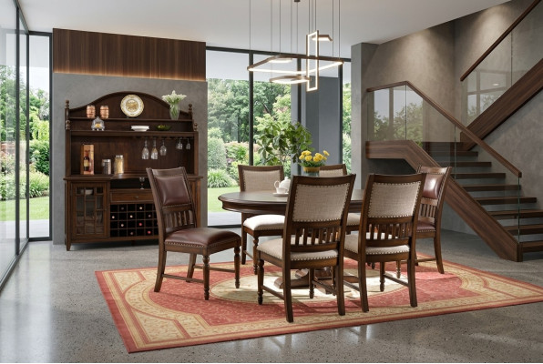Drewniany designerski zestaw do jadalni do salonu Tabela 6x Krzesło tapicerowany 7szt