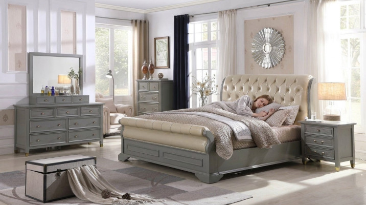 Sypialnia Zestaw Designerski Luksusowe Drewno Meble 180x200cm Łóżko 2x Stolik nocny 3 szt.