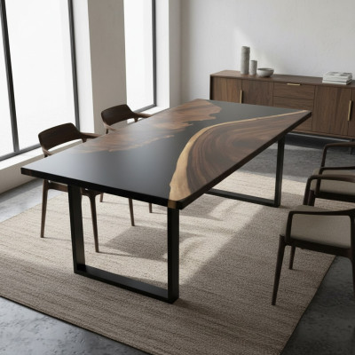Luksusowy Stół Rzeczny Żywica epoksydowa Stół obiadowy Solidny stoły 150x80 cm Oryginał