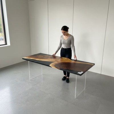 Stół obiadowy Żywica epoksydowa Solidny stoły 201x81 cm Stolik rzeczny Prawdziwe drewno