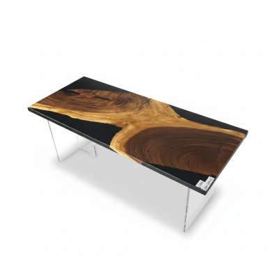 Stół obiadowy Żywica epoksydowa Solidny stoły 201x81 cm Stolik rzeczny Prawdziwe drewno