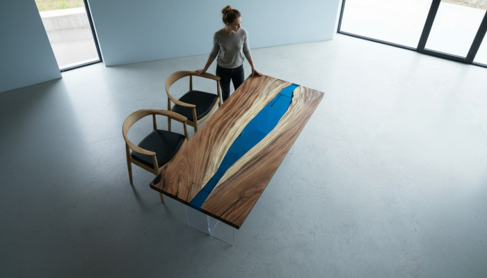 Stół obiadowy Stolik rzeczny Solidny stoły 185x85cm Stolik rzeczny Żywica epoksydowa morska