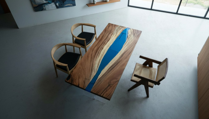 Stół obiadowy Stolik rzeczny Solidny stoły 185x85cm Stolik rzeczny Żywica epoksydowa morska