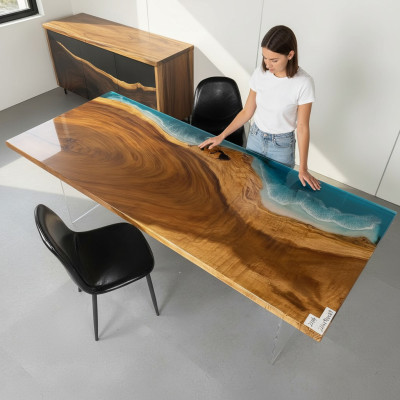 Żywica epoksydowa Stół obiadowy River Table Prawdziwe drewno Solidny stoły 221x91