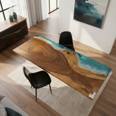 Żywica epoksydowa Stół obiadowy River Table Prawdziwe drewno Solidny stoły 221x91