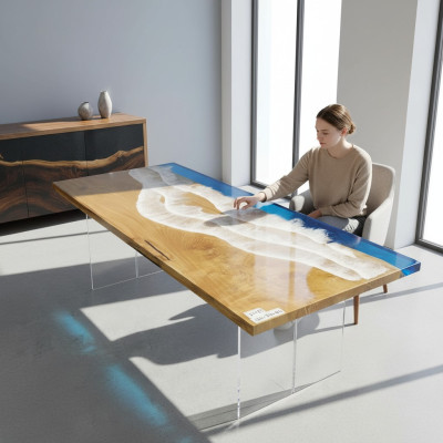 stoły Stół obiadowy Design Tabela Modern Sea River Meble 181x81 Epoxy
