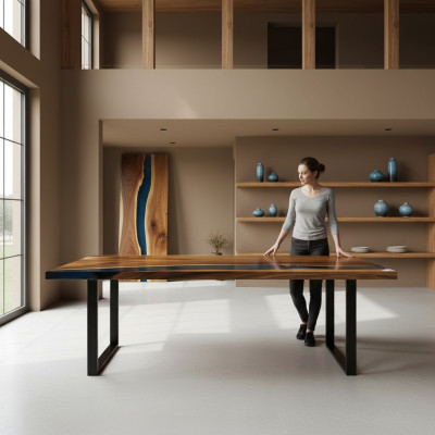 Rzeka stoły Stół obiadowy Design Tabela Moderne Sea Meble 201x81 Epoksyd