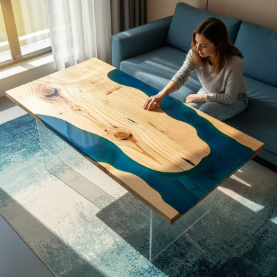 Rzeka stoły Stół obiadowy Design Tabela Moderne Meble 160x80 Żywica epoksydowa