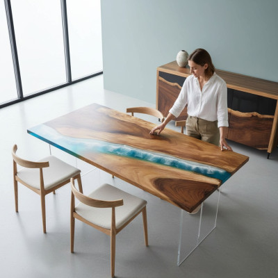 stoły Stół obiadowy Design Tabela Modern Sea River Meble 161x81 Epoksyd
