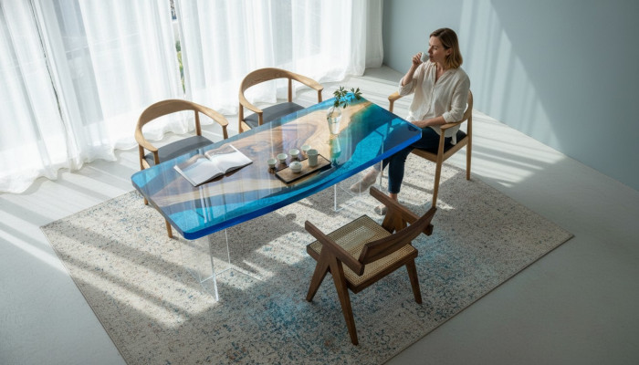 Stół obiadowy Blue River Stół Prawdziwe Drewno 200x90 stoły Żywica epoksydowa Nowość