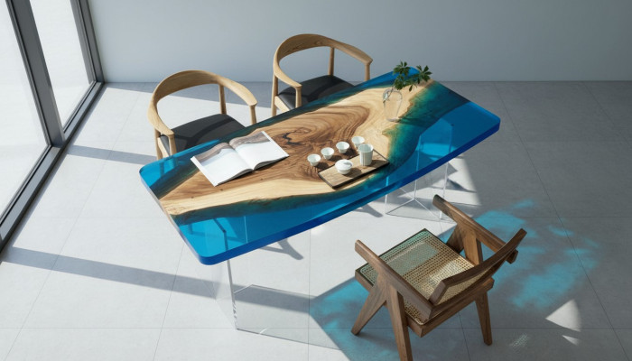 Stół obiadowy Blue River Stół Prawdziwe Drewno 200x90 stoły Żywica epoksydowa Nowość
