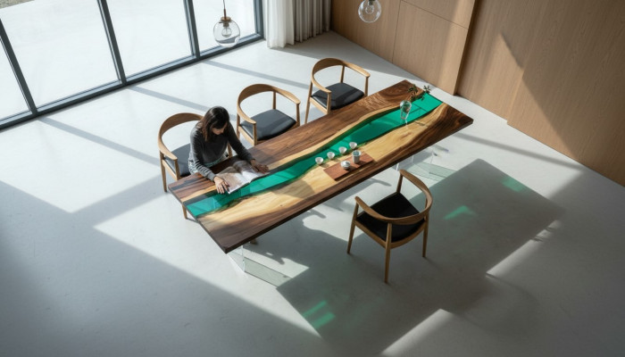 Żywica epoksydowa Stół obiadowy River Table Prawdziwe drewno Solidny stoły 220x90