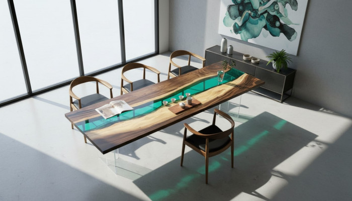 Żywica epoksydowa Stół obiadowy River Table Prawdziwe drewno Solidny stoły 220x90
