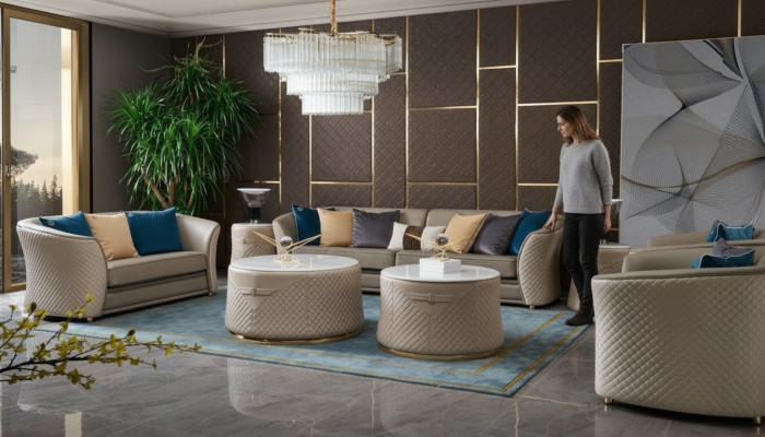 Luksusowy zestaw mebli sofowy Sofa Podkładka 421 miejsce do siedzenia z 2x stolik kawowy 5-częściowy.