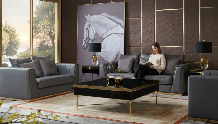 Sofa trzyosobowa Nowoczesna kanapa Podkładka sofa 3 miejsce do siedzenia Skóra kanapy