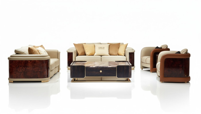 Luksusowy salon Ustawić 5 sztuk. Zestaw Sofa Skórzana Kanapa Podkładka Sofa