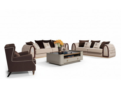 Sofa Chesterfield Beżowa Sofy Włókienniczy Materiał Kanapy Luxury Meble 4 miejsce do siedzenia 295cm