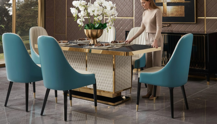 Stół obiadowy 6x Krzesła Krzesło jadalnia Zestaw Dining Group Nowoczesne Meble Tabela
